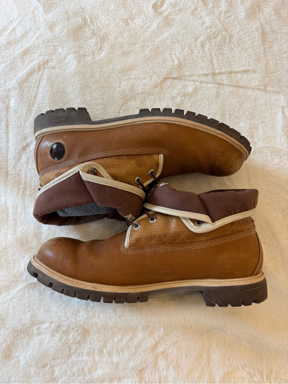 Timberland Men's Brown Leather Work Boots - Fold-Down Ankle Style